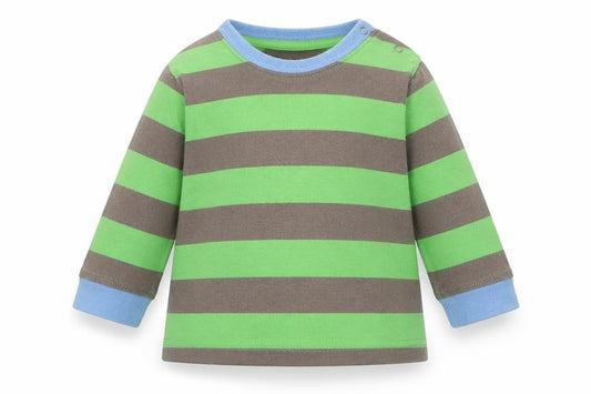Front view of Next Baby Green Striped Basic T-Shirt, size 3-6, Months