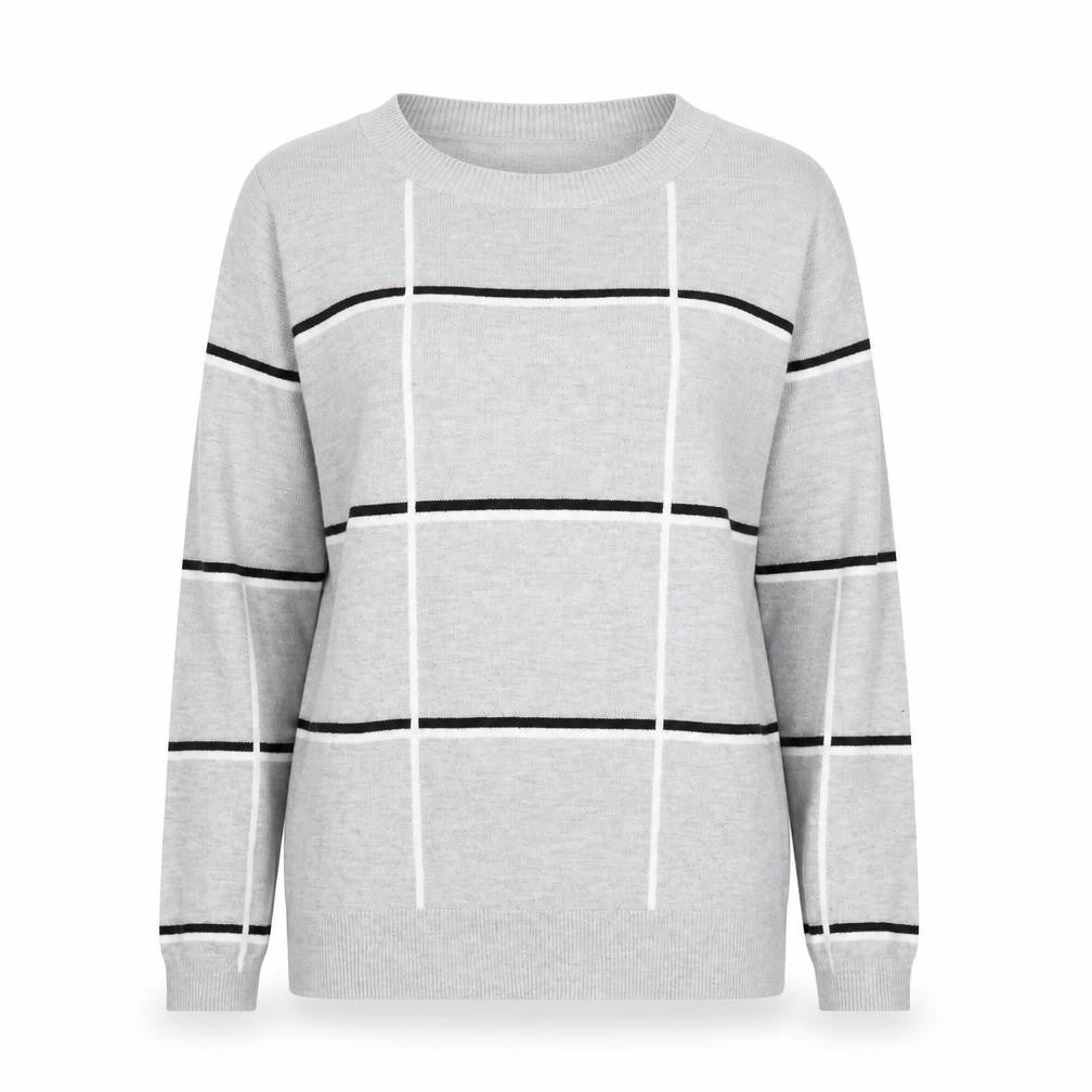 Front view of Next women’s grey check jumper, size UK 12