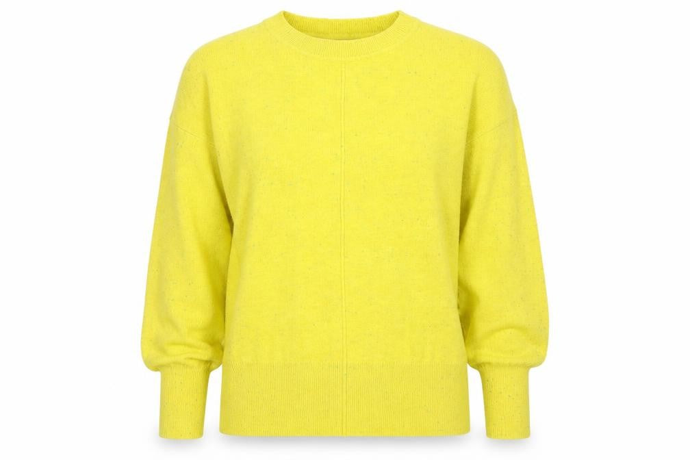 Front view of M&Co women’s yellow jumper, size M