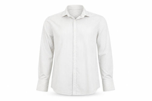 Front view of Marks & Spencer men’s multicoloured striped button-up, size 15
