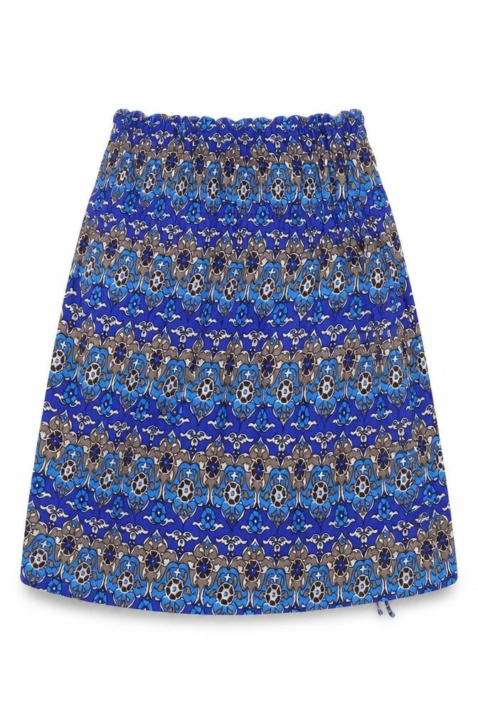 Front view of EVIE women’s blue geometric basic blouse, size UK 10