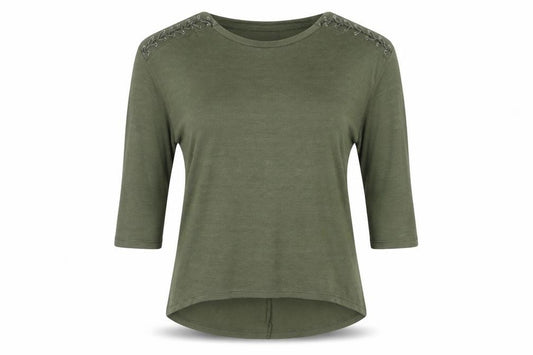 Front view of Primark women’s green jumper, size UK 12
