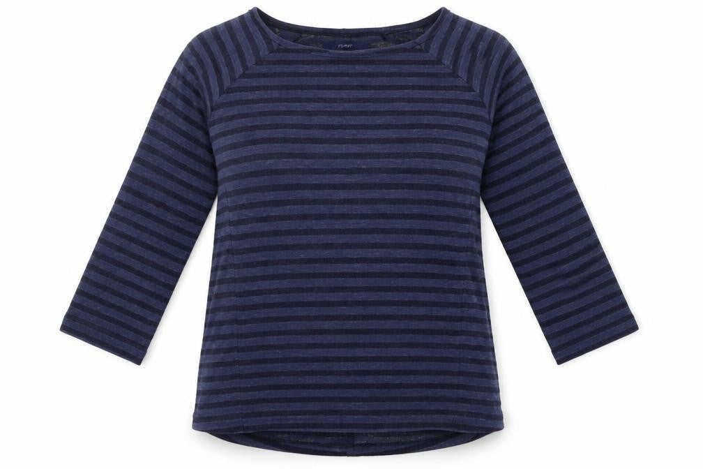 Front view of Next women’s blue striped jumper, size UK 10