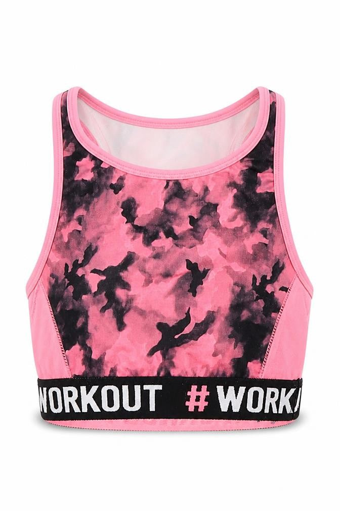 Front view of Minoti girls’ pink geometric basic tank, size 7-8, years - workout