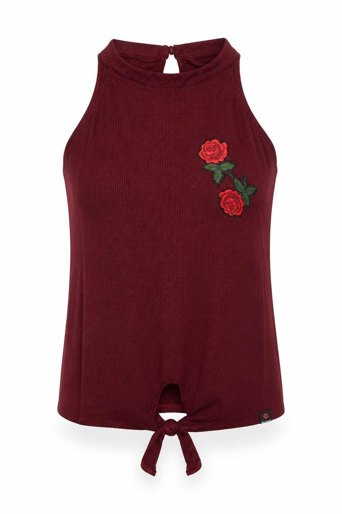 Front view of Hot Kiss women’s red basic tank, size S
