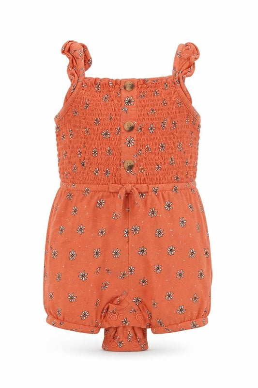 Front view of Primark girls’ orange floral babygrow one-piece, size 0-3, months