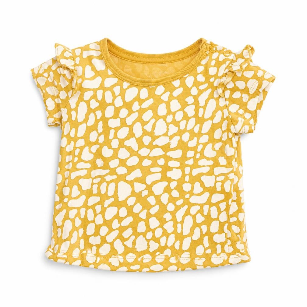 Primark Girls Yellow Animal Print  Basic T-Shirt Size 0-3 Months