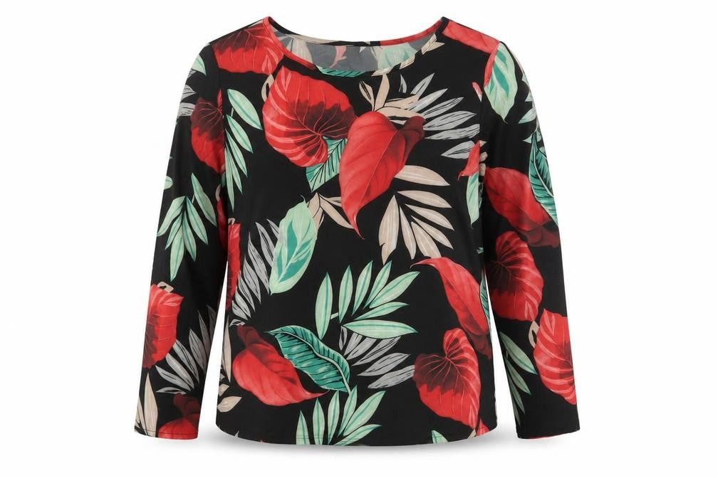 Front view of SHEIN women’s black floral basic blouse, size L