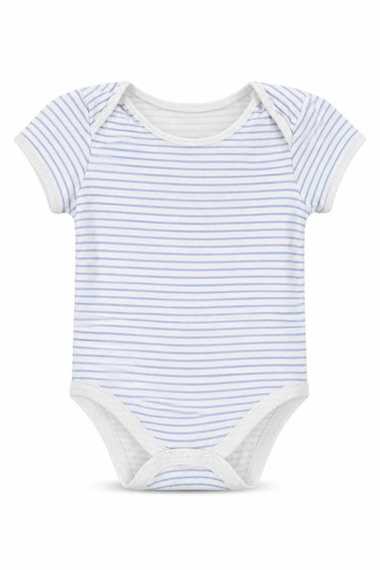Front view of Primark Baby Blue Striped Romper One-Piece, size 18-24, Months
