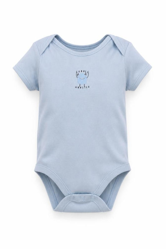 Front view of Primark Baby Blue Romper One-Piece, size 18-24, Months