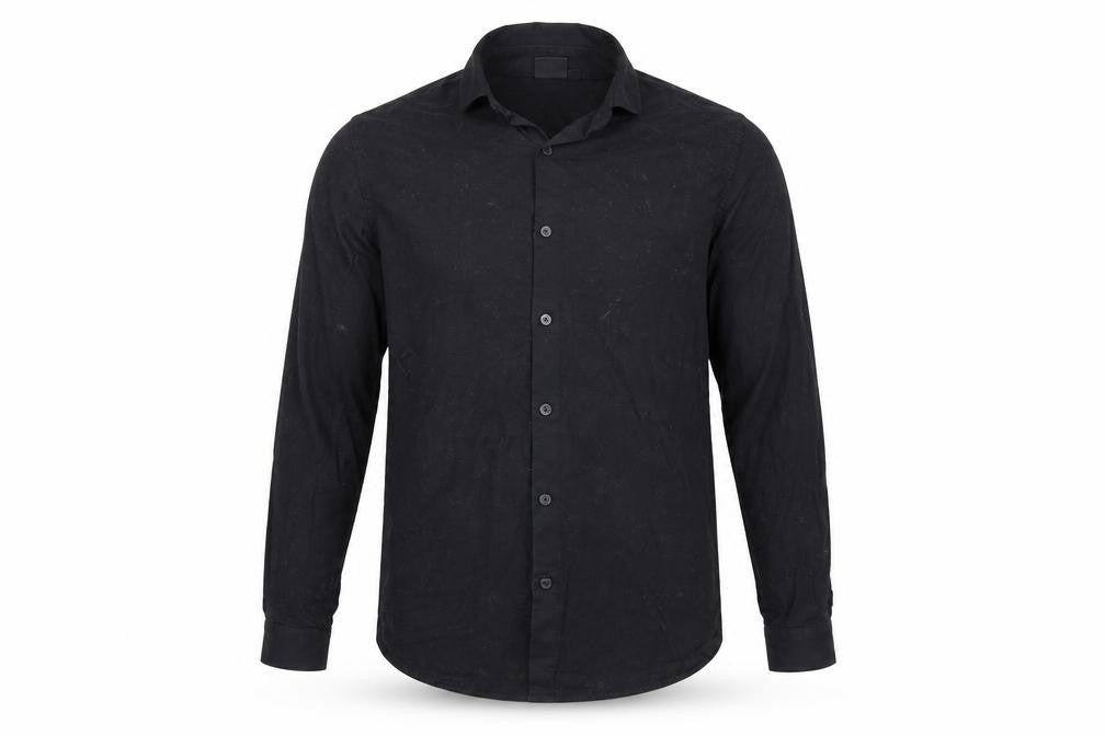 Front view of ASOS men’s black button-up, size M