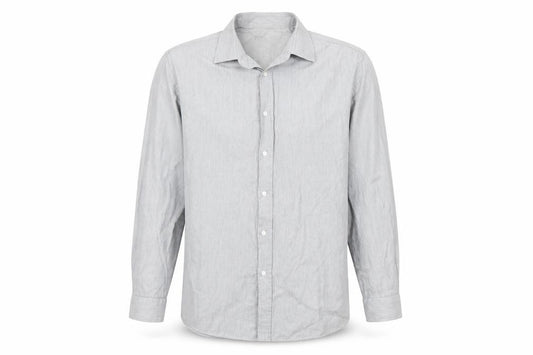 Front view of Burton men’s grey button-up, size L