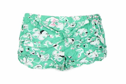 Front view of Primark women’s green floral boyfriend shorts, size S