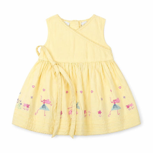 Front view of Preworn girls’ yellow floral a-line, size 0-3, months