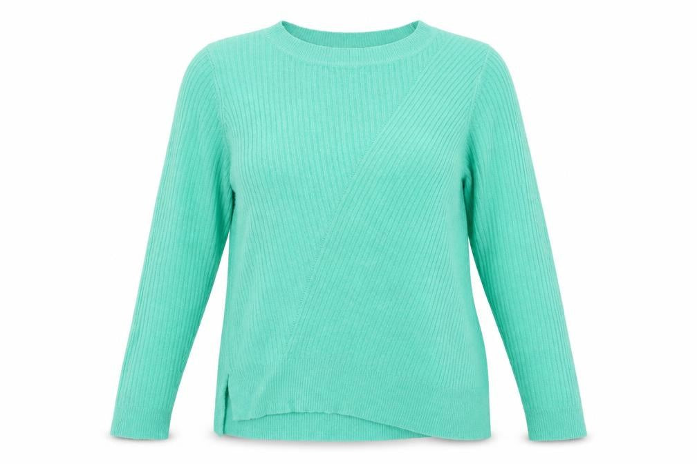 Front view of M&Co women’s green jumper, size UK 16