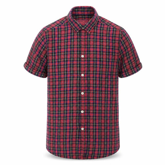 Front view of Topman men’s multicoloured check button-up, size S