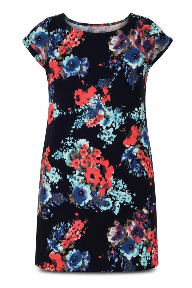 Front view of Boohoo women’s multicoloured floral mini, size UK 10