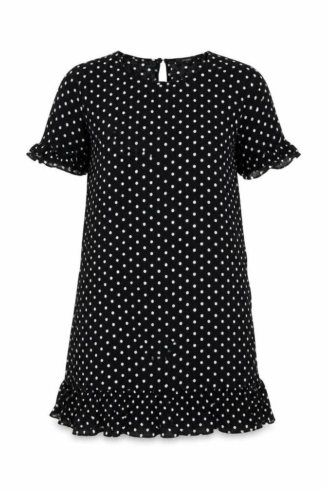 Front view of Papaya women’s black polka dot mini, size UK 10