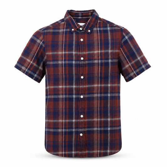 Front view of Burton men’s multicoloured plaid button-up, size S
