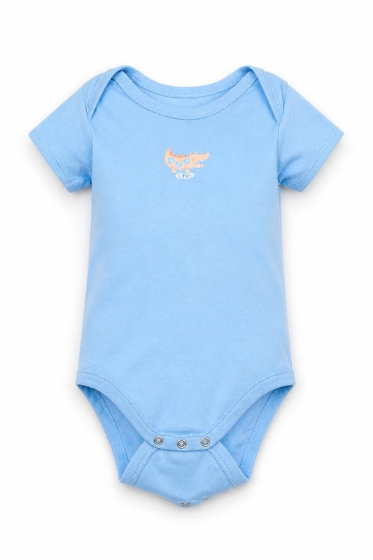 Front view of Early Days boys’ blue babygrow one-piece, size 12-18, months