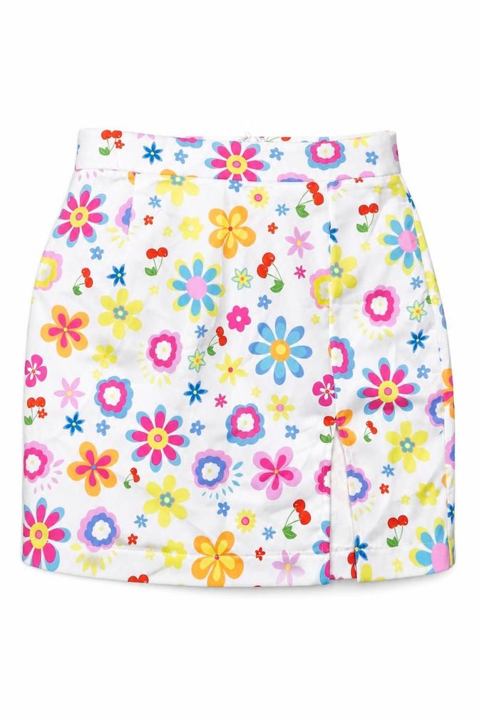 SheIn Womens White Floral  Straight & Pencil Skirt Size S