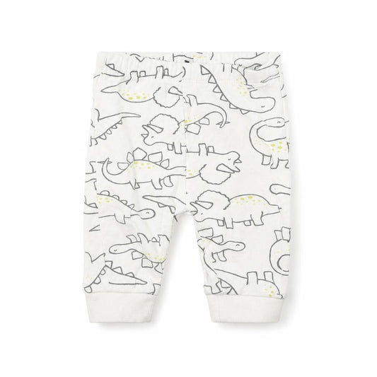 Front view of George Baby Ivory Animal Print Jogger Trousers, size 0-3, Months - Dinosaur