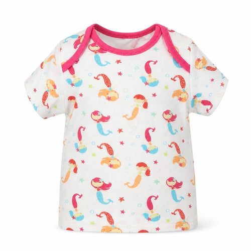 F&F Girls White Geometric Jersey Basic T-Shirt Size 0-3 Months  - Mermaid
