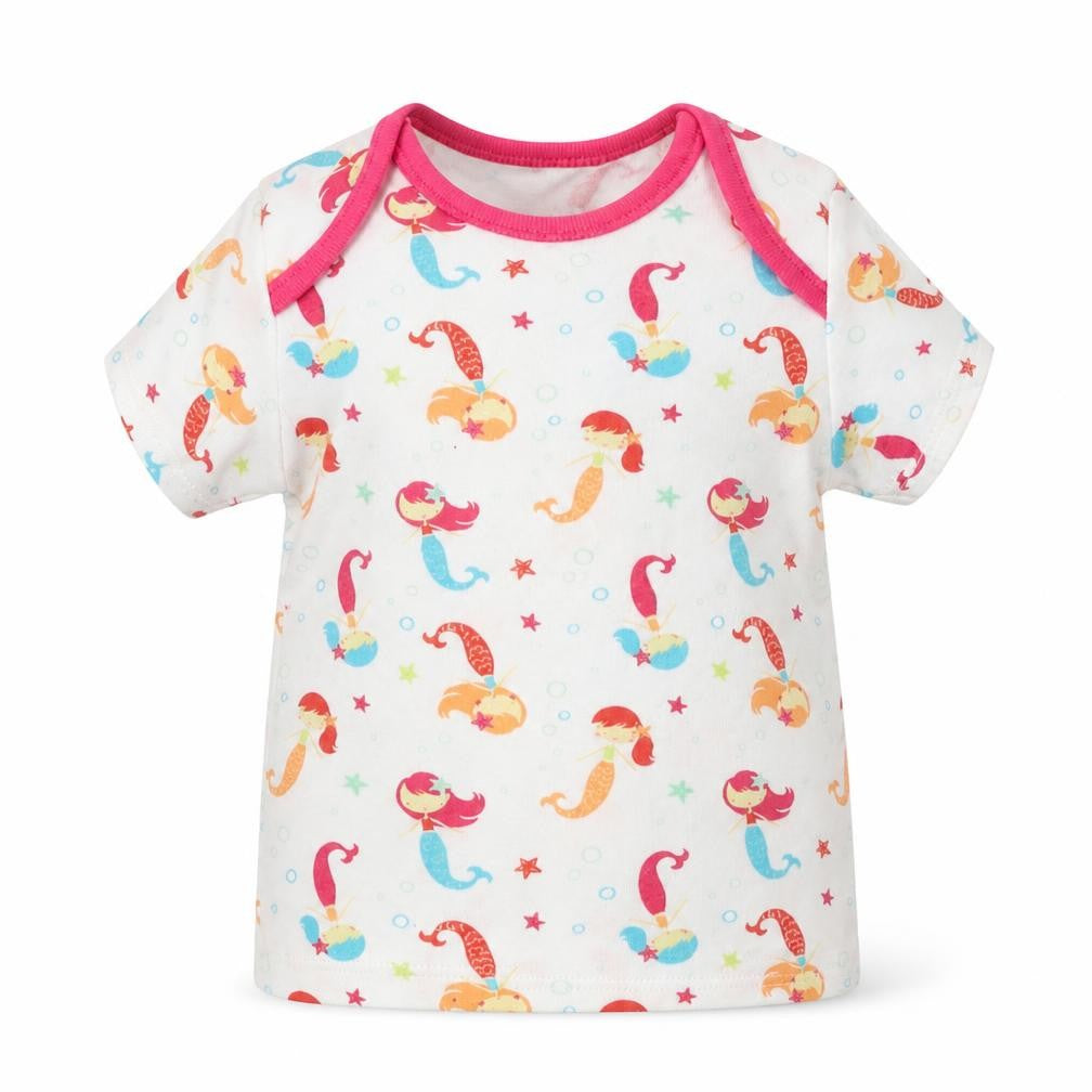 F&F Girls White Geometric Jersey Basic T-Shirt Size 0-3 Months  - Mermaid