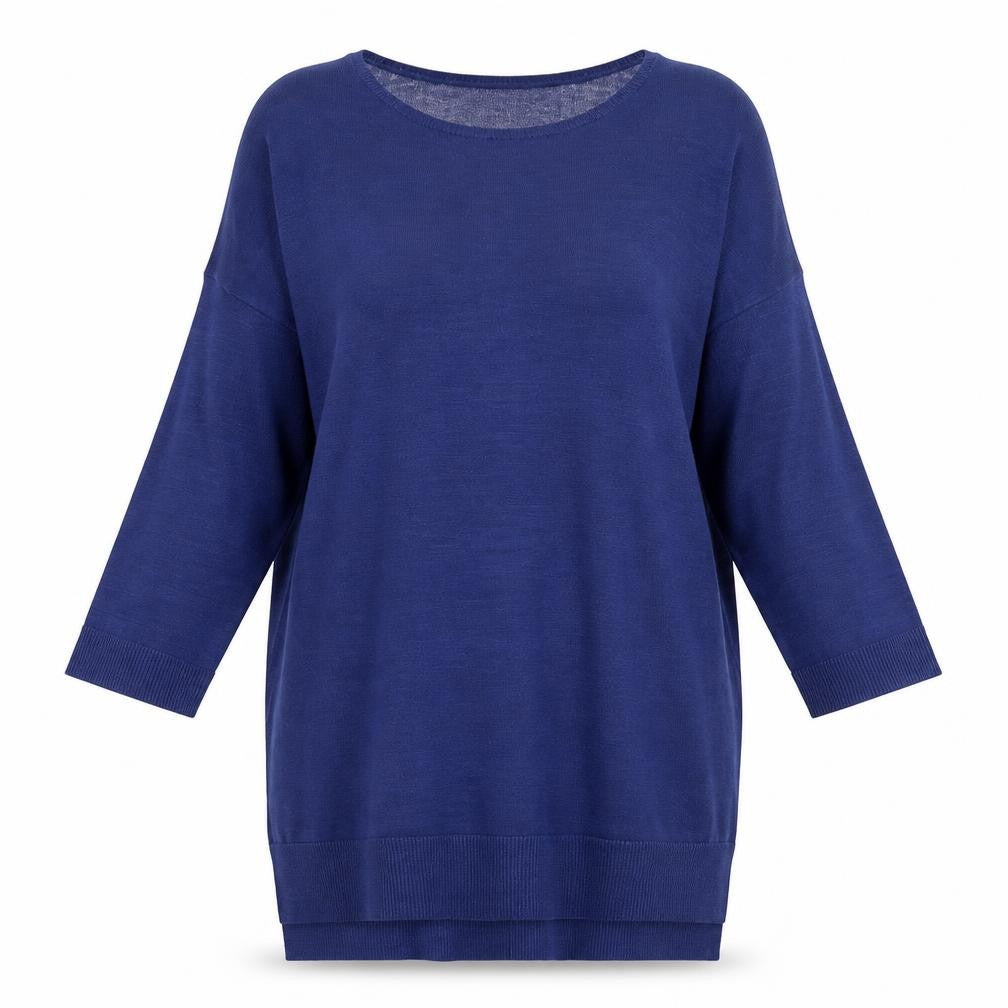 Front view of Marks & Spencer women’s blue knit jumper, size UK 12