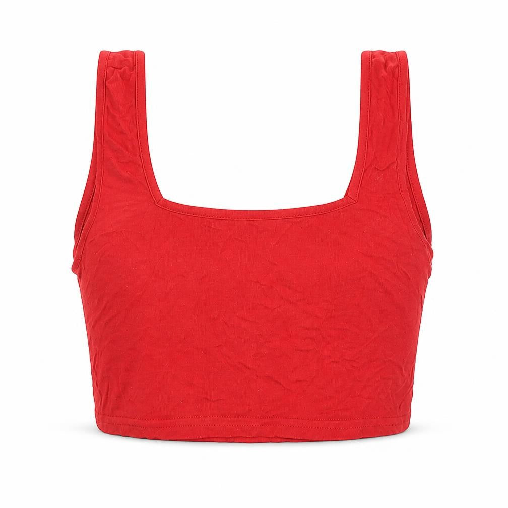 Front view of PRETTYLITTLETHING women’s red cropped tank, size UK 12