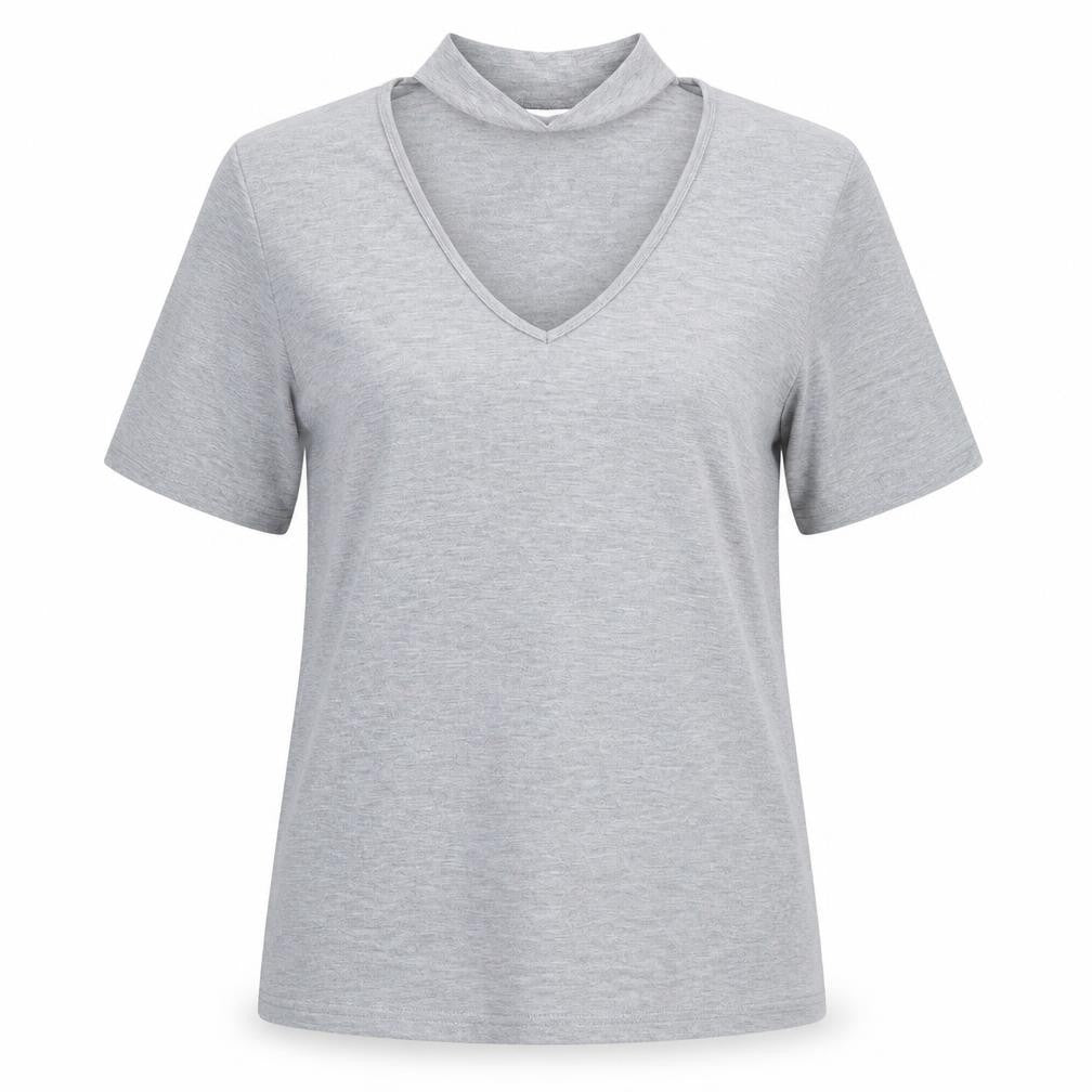 Front view of Dorothy Perkins women’s grey basic t-shirt, size UK 14