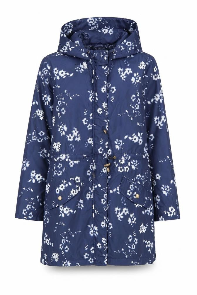 Front view of Peacocks women’s blue floral jacket coat, size UK 12