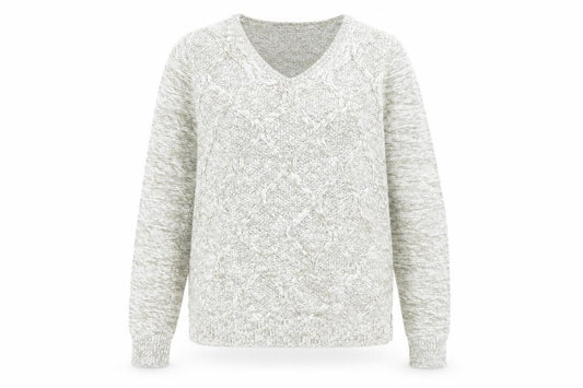 Front view of M&Co women’s green geometric knit jumper, size UK 12