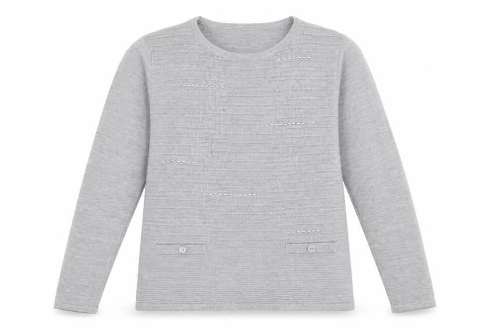 Front view of Classics women’s grey striped knit jumper, size S, - beaded