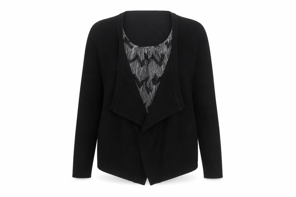 George Womens Black Geometric Knit Cardigan Jumper Size 12  - blouse with cardigan