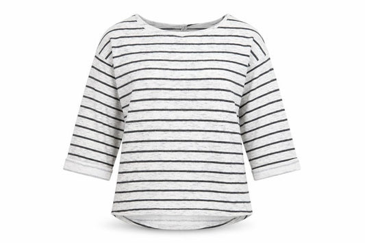 Front view of Divided by H&M women’s grey striped pullover sweatshirt, size S