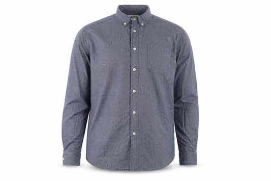 Front view of Tu men’s blue button-up, size M