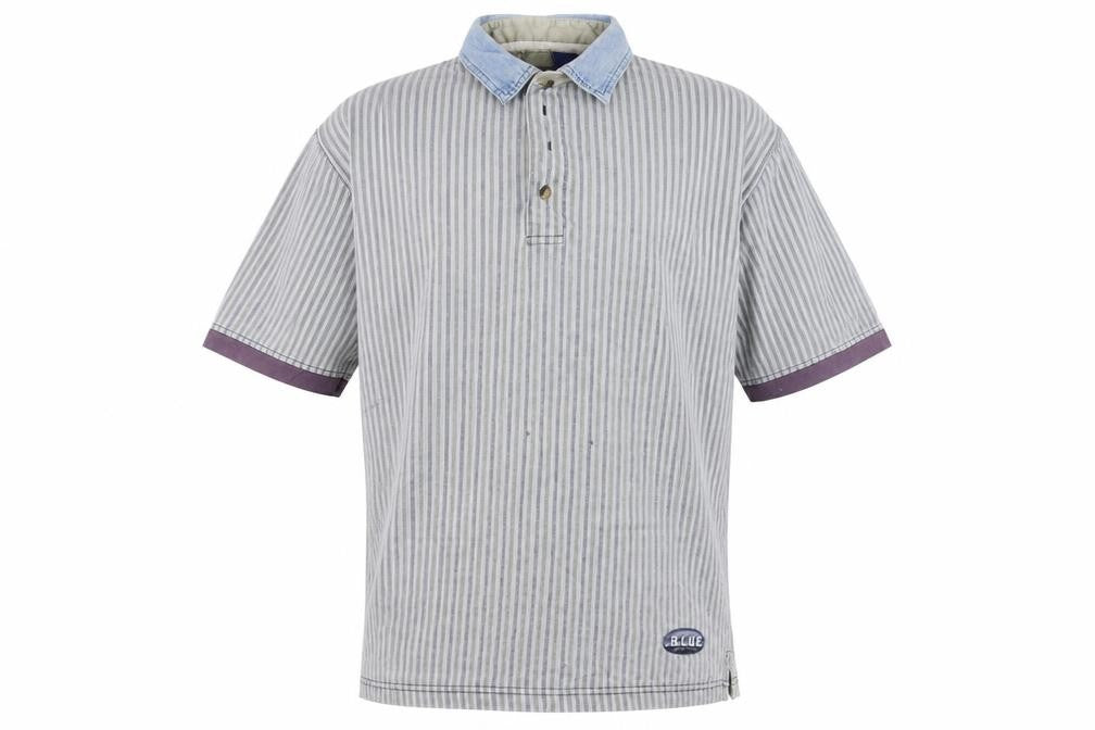 Front view of Santana men’s blue polo, size L