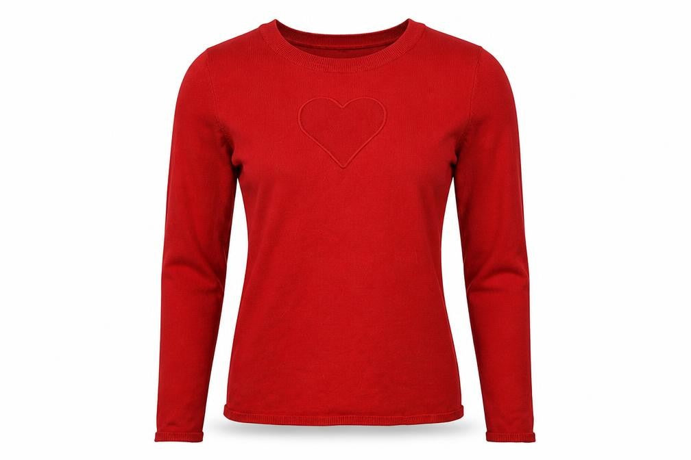 Front view of H&M women’s red pullover sweatshirt, size S