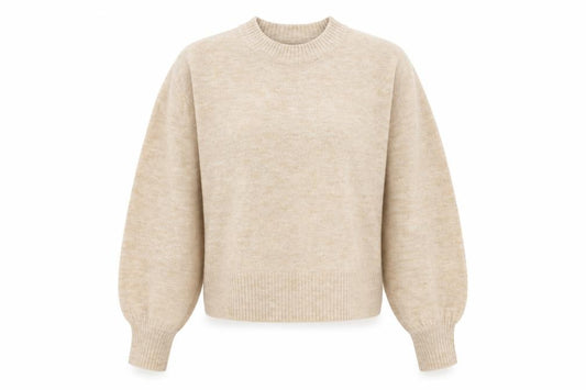 Front view of ASOS women’s beige pullover sweatshirt, size UK 10