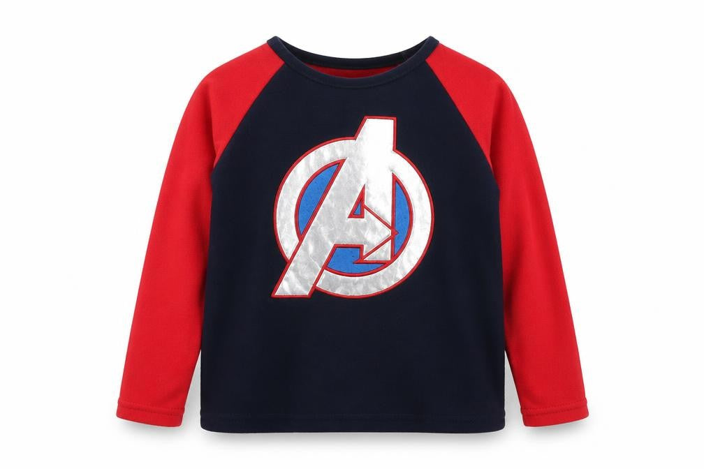 Front view of Primark boys’ blue solid fleece pyjama top, size 10, years - marvel