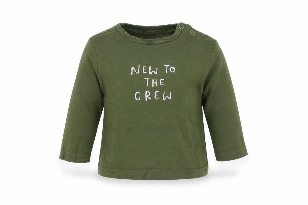 Front view of F&F boys’ green basic t-shirt, size 6-9, months