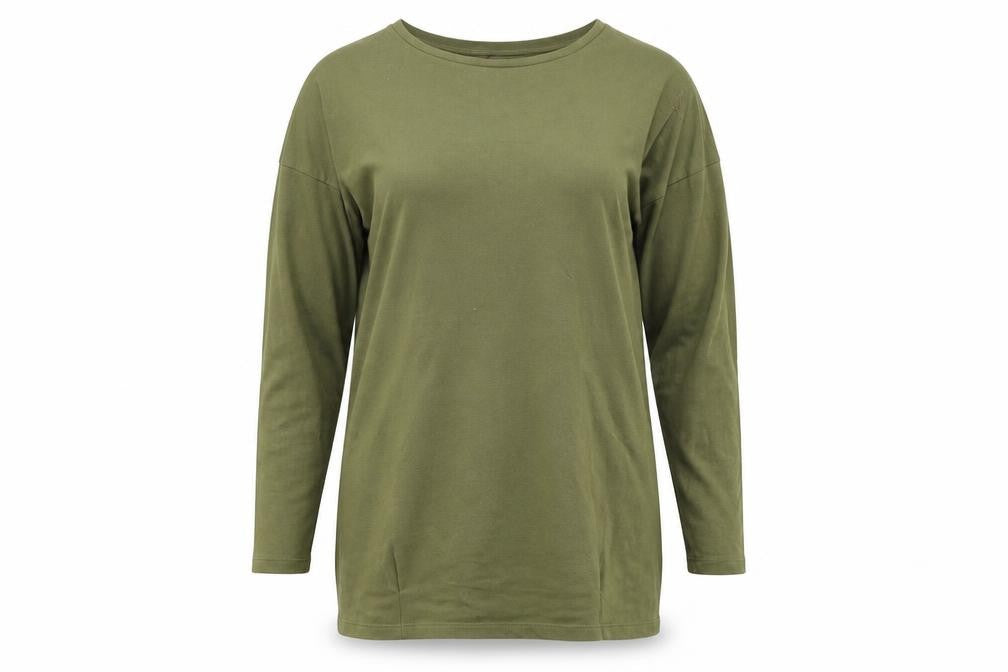 Front view of Topshop women’s green pullover sweatshirt, size UK 8