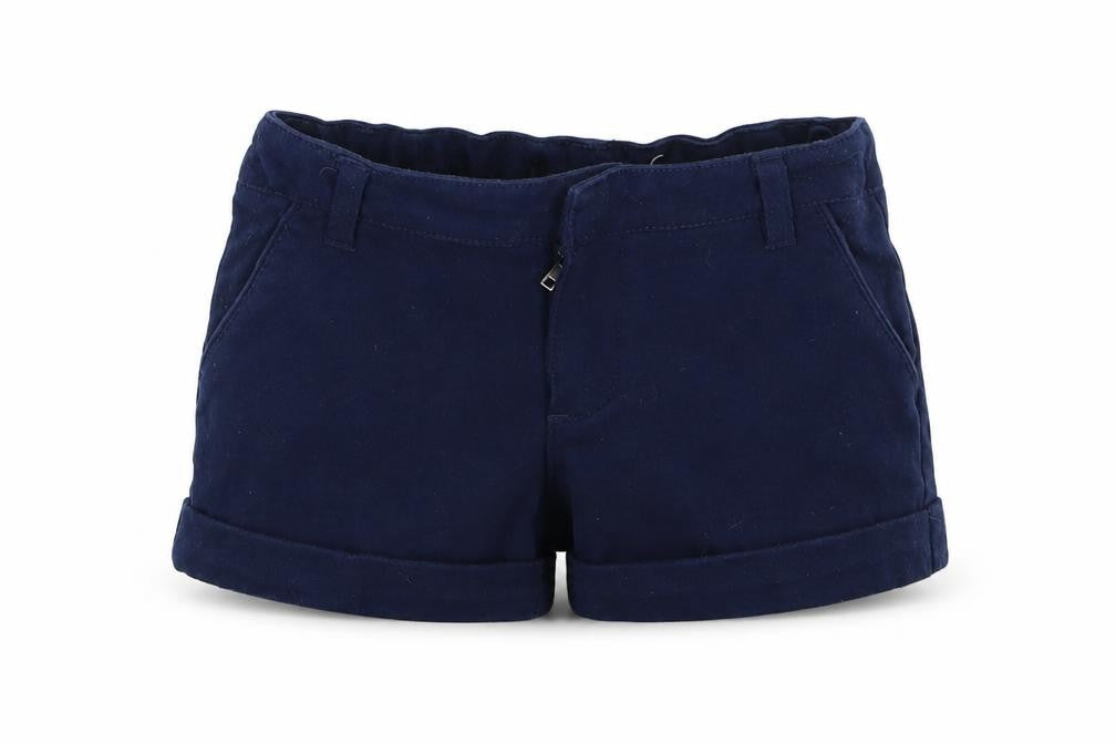 Front view of Monoprix girls’ blue hot pants shorts, size 5, years