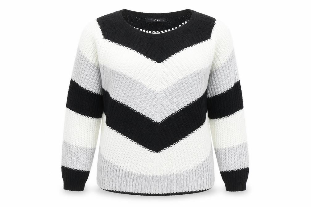 Front view of Quiz women’s black striped jumper, size S