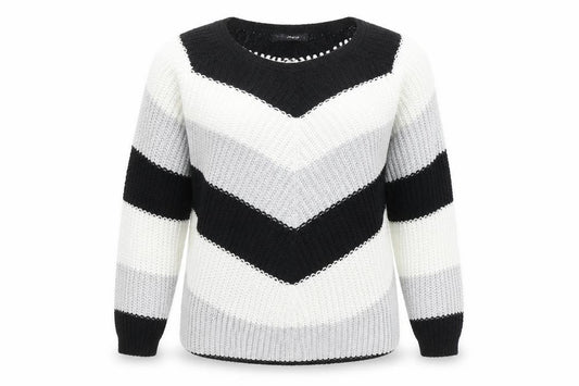Front view of Quiz women’s black striped jumper, size S