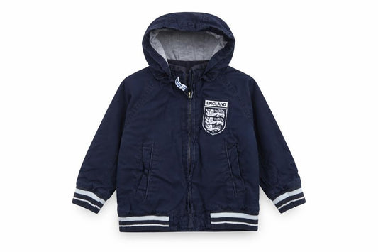 Front view of England Baby Blue Jacket Coatigan, size 9-12, Months - ENGLAND