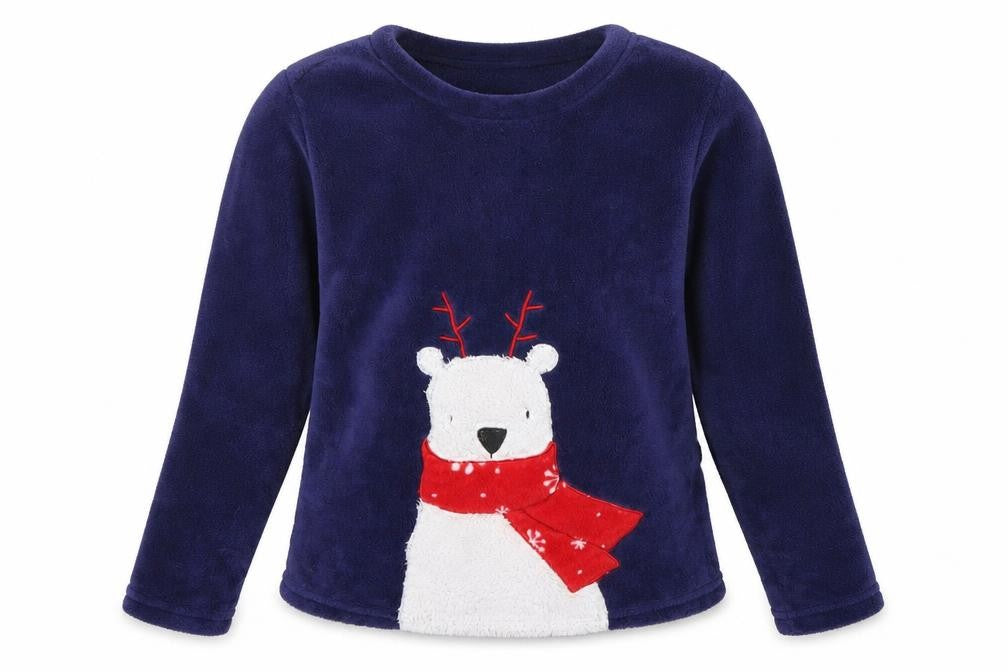 Front view of Matalan girls’ blue solid top pyjama top, size S, - christmas
