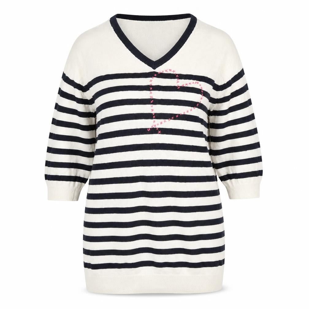 Front view of Tu women’s ivory striped jumper, size UK 14