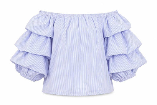 Front view of New Look women’s blue striped basic blouse, size UK 8